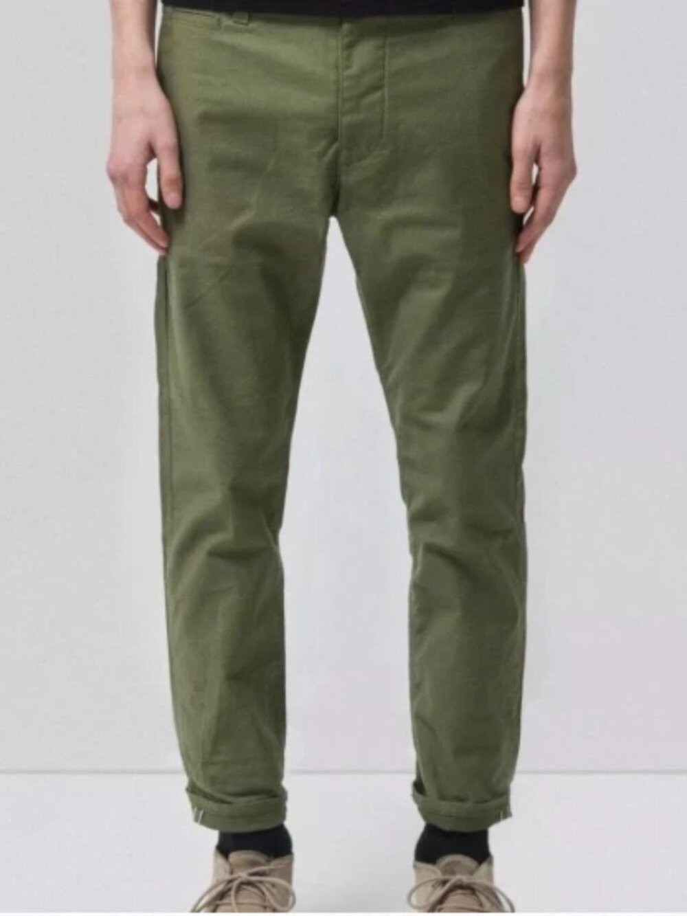 Rare Nudie Jeans Regular Anton Army Sateen Selvage Chino Pants Button 32" x 28"